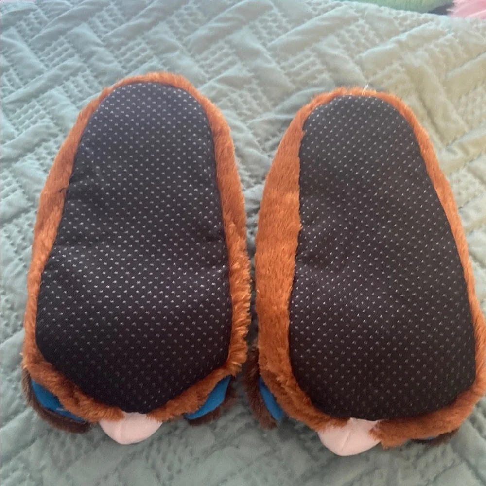 Ty Kids Slippers - Brown and Blue Puppy Design